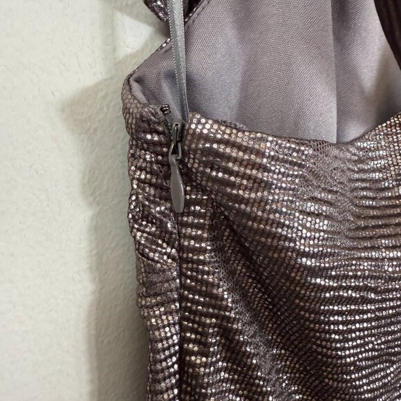 Halston Metallic Fit & Flare Midi Dress Women's 8 Gunmetal Silver Cocktail Party - Picture 11 of 14